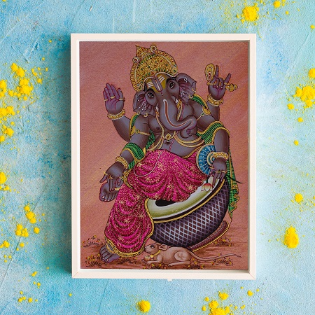 Blessing Lord Ganesha Divine Painting – Traditional Framed Spiritual Wall Art